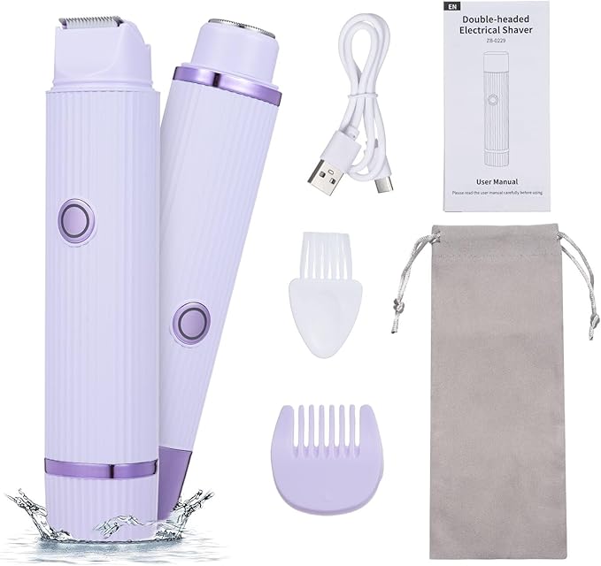 Double Head Shaver & Trimmer - Ipx7 Waterproof Wet & Dry Use (for bikini, underarms, legs, arms, body & face) (ماكينة حلاقة وتشذيب كهربائية برأسين)