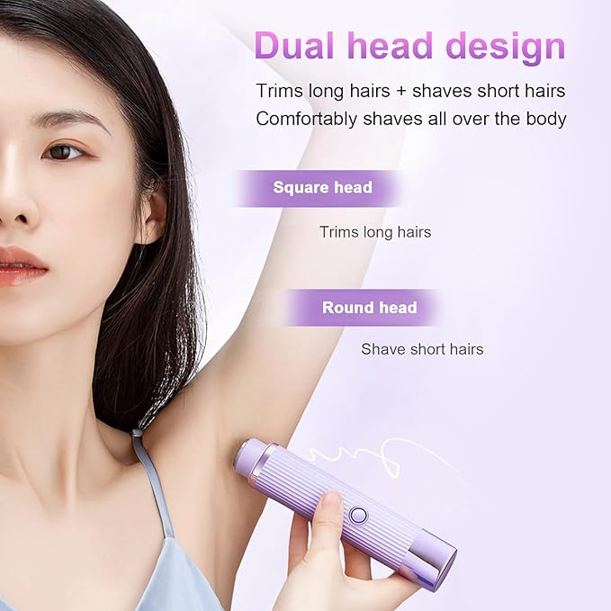 Double Head Shaver & Trimmer - Ipx7 Waterproof Wet & Dry Use (for bikini, underarms, legs, arms, body & face) (ماكينة حلاقة وتشذيب كهربائية برأسين)