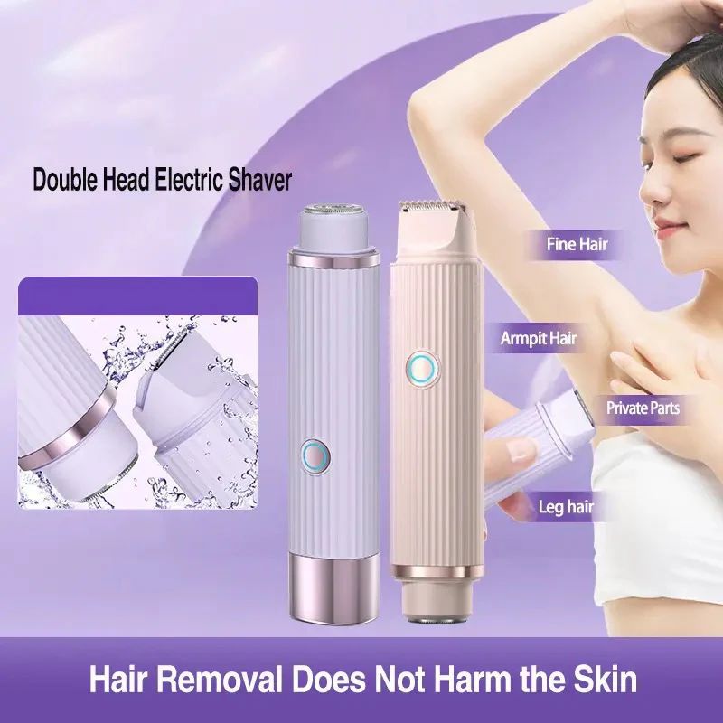 Double Head Shaver & Trimmer - Ipx7 Waterproof Wet & Dry Use (for bikini, underarms, legs, arms, body & face) (ماكينة حلاقة وتشذيب كهربائية برأسين)